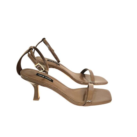 New Nine West Yess Square Toe Tapered Heel Dress Sandals Patent Brown 7M - Picture 5 of 7